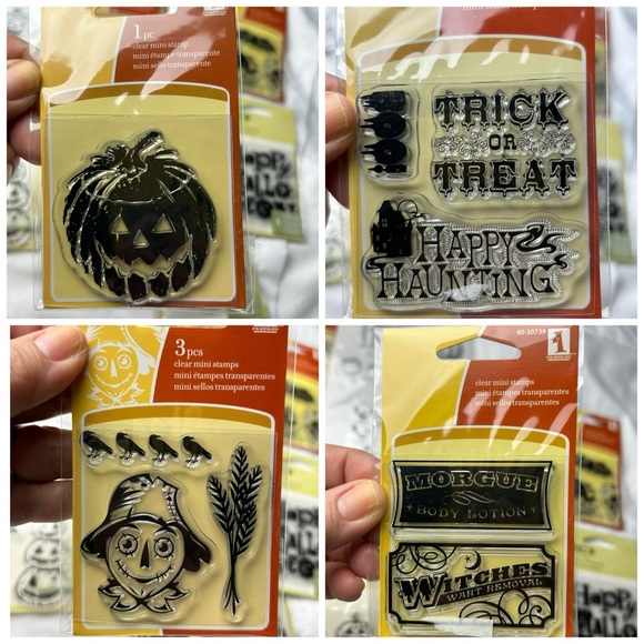 Brand New set of 12 clear stamps & 1 set of Halloween Fall die cuts card making - Picture 4 of 16